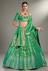 Jade Green Tissue Silk Floral Woven Lehenga
