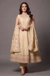 Cream Art Silk Sequin Embroidered Anarkali Suit