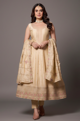 Cream Art Silk Sequin Embroidered Anarkali Suit