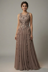 Dusty Mauve Silk Embroidered Beaded Crop Top Palazzo Set