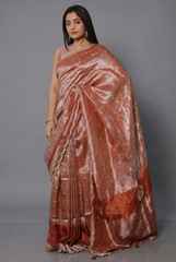 Orange Dola Silk Weaving Scallop Border Saree with Sequin Embroidered Butta