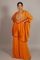 Orange Raw Silk Dori Embroidered Sharara Set - red silk saree embroidered