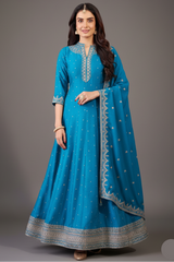 Sky Blue Art Silk Sequin Embroidery Worked Anarkali Suit