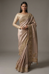 Peach Dola Silk Saree with Sequin Embroidery Border