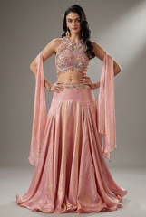 Rose Pink Tissue Mermaid Cut Lehenga with Sequin Cutdana Worked Blouse