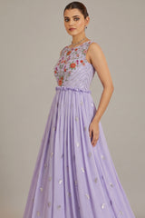 Light Purple Georgette Kurti with Embroidery - purple georgette saree embroidery