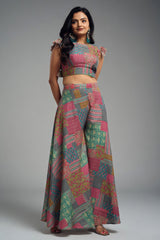 Multi Colored Muslin Printed Co-Ord Set - red muslin saree