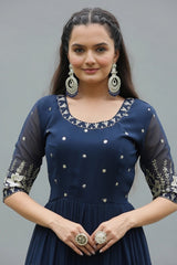 Georgette Sequin Flared Long Kurti - red georgette saree