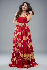 Red Rayon Printed Flared Anarkali Kurti - red rayon saree