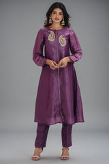 Lilac Purple Organza Beaded and Cutdana Worked Kurti with Pant - purple organza saree