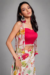 Off White Crop Top Jacket with Palazzo - white saree