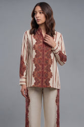 Cream Muslin Printed Co-Ord Set - cream muslin saree