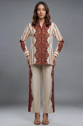 Cream Muslin Printed Co-Ord Set - cream muslin saree