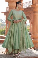 Art Silk Embroidered Anarkali Kurti Set