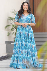 Georgette Floral Printed Flared Kurti