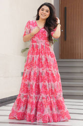 Georgette Floral Printed Flared Kurti