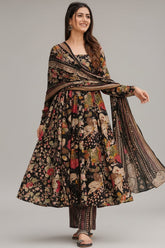 Multi Colored Cotton Floral Printed Flared Kurti Set