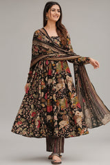 Multi Colored Cotton Floral Printed Flared Kurti Set - red cotton saree