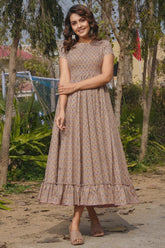 Taupe Rayon Digital Printed Long Anarkali Kurti - rayon saree