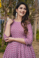 Dark Pink Rayon Digital Printed Kurti