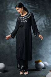 Black Rayon Embroidered Co-Ord Set