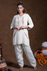 Off White Rayon Embroidered Co-Ord Set