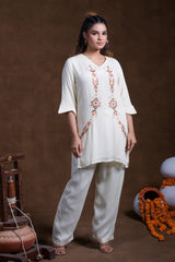 Off White Rayon Embroidered Co-Ord Set