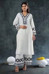 Off White Rayon Embroidered Co-Ord Set