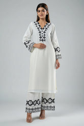Off White Rayon Embroidered Co-Ord Set