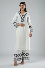 Off White Rayon Embroidered Co-Ord Set