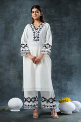 Off White Rayon Embroidered Co-Ord Set