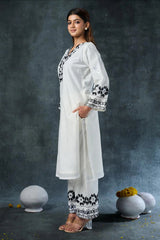Off White Rayon Embroidered Co-Ord Set