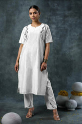 Off White Rayon Embroidered Co-Ord Set