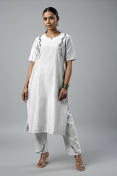 Off White Rayon Embroidered Co-Ord Set