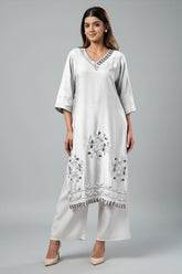 Off White Rayon Embroidered Co-Ord Set