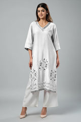 Off White Rayon Embroidered Co-Ord Set