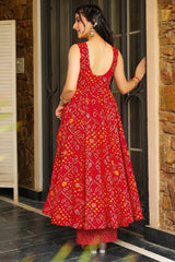 Red Rayon Printed Anarkali Kurti with Palazzo