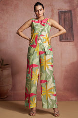 Green Muslin Silk Printed Co-Ord Set