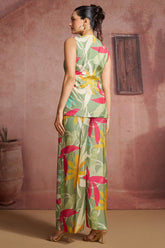 Green Muslin Silk Printed Co-Ord Set - green silk saree