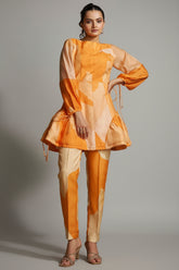 Orange Muslin Silk Printed Co-Ord Set