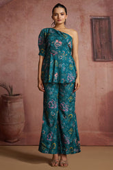 Blue Muslin Silk Printed Co-Ord Set