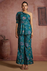 Blue Muslin Silk Printed Co-Ord Set