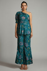 Blue Muslin Silk Printed Co-Ord Set