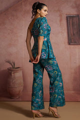 Blue Muslin Silk Printed Co-Ord Set