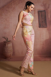 Multi Colored Muslin Silk Printed Co-Ord Set - red silk saree