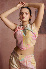 Multi Colored Muslin Silk Printed Co-Ord Set