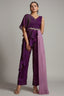 Purple Organza One Shoulder Crop Top Bottom Set - purple organza saree
