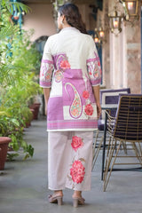 Purple and White Printed Co-Ord Set