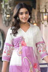 Purple and White Printed Co-Ord Set