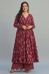 Magenta Rayon Anarkali Printed Kurti